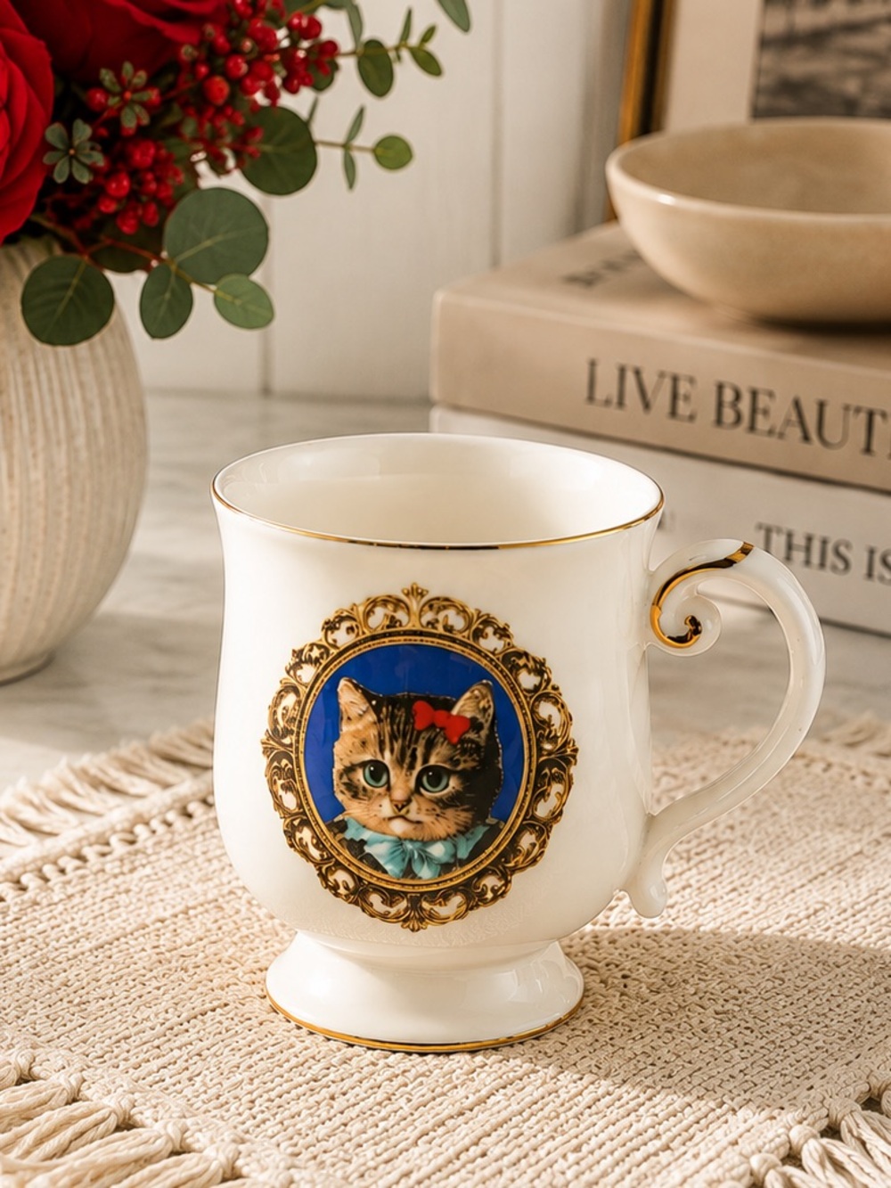 Urban Outfitters Gilded Graphic - Cat - Ceramic Mug | NWT